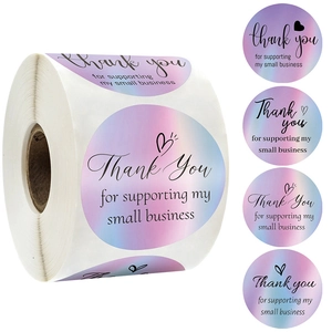 Holographic Thank You labels roll with heart designs for small business packaging