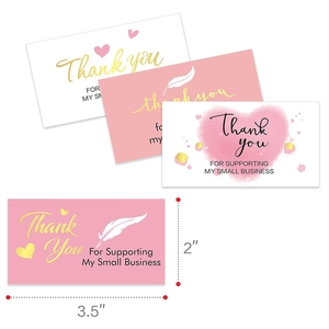 Thank You For Supporting My Small Business Cards Gold Foil Heart Feather Pink White Business Appreciation Note For Customer Order Packaging