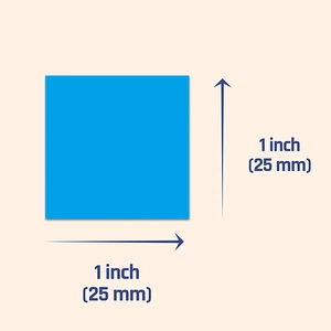 Blauer quadratischer 25mm Kennzeichnungsaufkleber, 1 Zoll groß mit Maßangaben