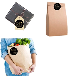 Pegatinas de agradecimiento en negro y dorado para cajas de regalo y empaques de negocios