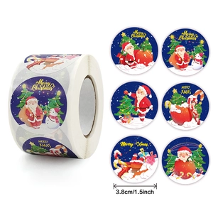 Merry Christmas Roll Stickers Round Adhesive Santa Claus Snowman Tree Labels For Gift Box Sealing Festive Decoration