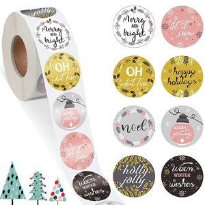 Round Christmas Stickers Festive Holiday Decorative Labels For Gift Wrapping Envelope Seals DIY Craft Adhesive Paper