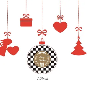 Red Christmas hanging tags with black and white plaid Merry Christmas gift labels