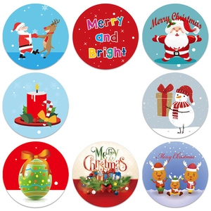 Set mit 8 runden Weihnachtsaufklebern mit Weihnachtsmann und Rentier für Geschenkverpackungen