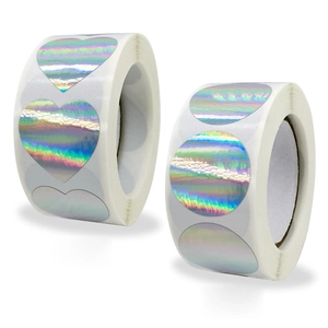 Holographic Silver Blank Stickers Labels Roll Round Heart Self-Adhesive Laser Paper For Gift Sealing Scrapbooking DIY Decoration