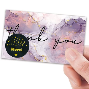 Elegant marble thank you card and black gold Merci sticker set for gift packaging