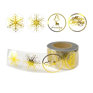 Transparent gold foil snowflake Merry Christmas stickers roll for gift decoration