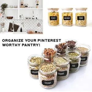 Waterproof PVC chalkboard labels for glass jars featuring printed food and spice names