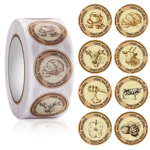 Round Self Adhesive Thank You Stickers Floral Coffee Bee Pattern Labels For Gift Packaging Envelope Baking Decoration