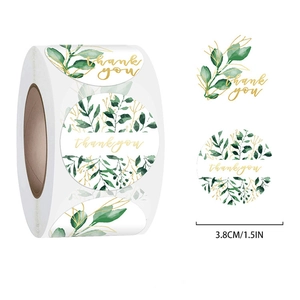 Etichette Adesive di Ringraziamento con Foglia Verde Acquerello Rotonde Autoadesive per Confezioni Regalo Matrimonio Festa