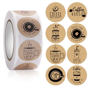 Retro kraft paper coffee shop seal stickers with 8 different cafe theme designs