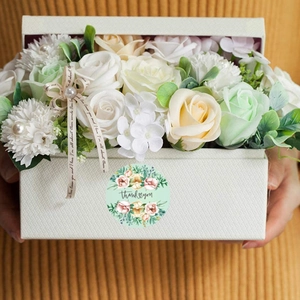 Soap flower gift box with roses and thank you sticker for Valentine or Mother Day