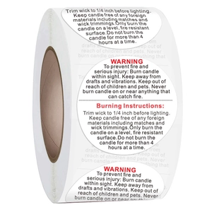 Rouleau d'étiquettes de sécurité rondes pour bougies avec instructions en rouge et noir claires