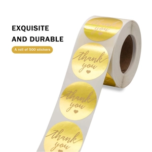 500pcs gold foil Thank You stickers roll with heart design for gift packaging