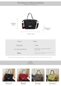Infographie montrant les dimensions et couleurs du sac seau à grande capacité pour femme