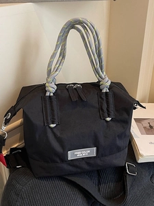 Sac Seau Rétro en Nylon pour Femmes Grande Capacité Sac à Main Couleur Unie Avec Poignée en Corde Tressée Bandoulière