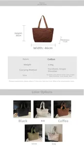 Detailed size chart and multi-color selection for wave quilted large tote bag