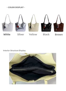 Detail view of tote bag interior with zipper divider and magnetic clasp closure