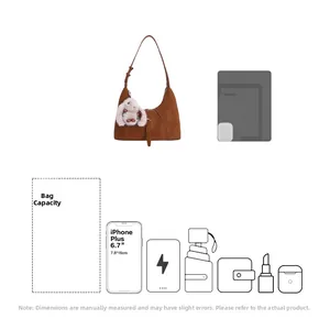 Brown leather bag capacity guide showing space for phone umbrella and wallet