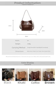 Detailed view of women's PU leather tote bag showing multi-color options and size dimensions