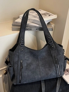 Vintage Distressed PU Leather Large Tote Bag For Women Retro Multi Pocket Shoulder Bag Large Capacity Crossbody Handbag