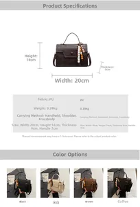 Spécifications détaillées de taille pour sac à bandoulière rétro pour femme en cuir PU