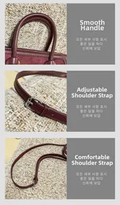 Detail of burgundy crossbody bag with rounded handle and adjustable silver buckle strap