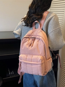 Pink quilted waterproof nylon backpack for women with fashion strap for school and commuting