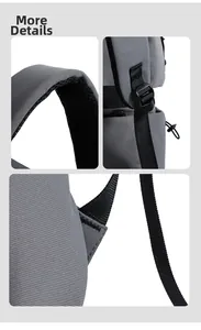 Close-up of reinforced stitching and durable handles on the grey travel backpack