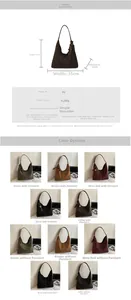 Detailed size chart for minimalist PU leather tote bag with measurements and specifications