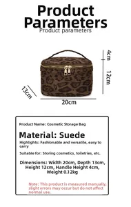 Tableau des tailles détaillé pour trousse de maquillage en daim à motif léopard