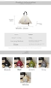 Detailed size chart for a multi-use checkered fabric bag showing dimensions and weights