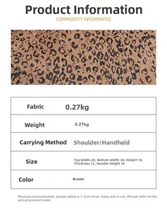 Detailed size chart and weight of the brown leopard print canvas backpack showing dimensions