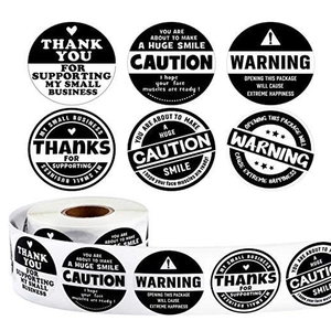 Round Thank You And Warning Stickers For Small Business Gift Packaging Sealing Labels Floral Black White Designs
