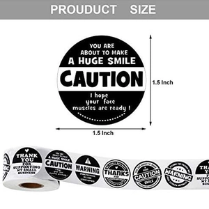 1.5 inch black and white thank you and warning label stickers roll for packaging