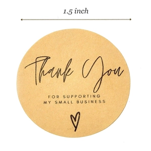 1,5 inch ronde kraftpapier stickers met Thank You For Supporting My Small Business tekst
