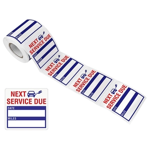 Roll of waterproof car oil change reminder stickers with date and mileage fields