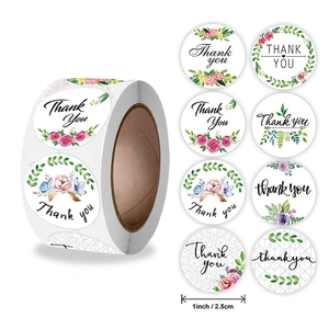 Florale Thank You stickers voor geschenken, 8 ontwerpen op ronde waterverf labels