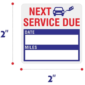 Waterproof next service due reminder stickers with date and miles for car oil changes