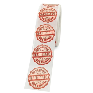 Rouleau d'autocollants ronds faits main rouges et blancs pour emballages de boulangerie