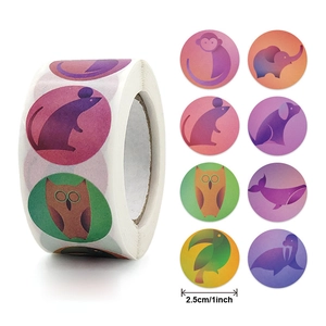 2.5cm colorful animal gradient Thank You sticker roll with eight unique cartoon patterns