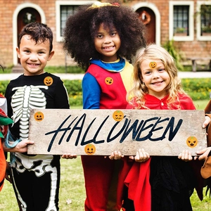 Festive Halloween pumpkin expression stickers used on clothing and surfaces for kids