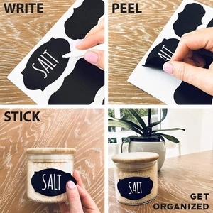 Waterproof oval chalkboard stickers set with 4-step write peel and stick guide