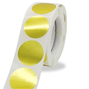Glossy golden round adhesive sealing labels in a roll for wedding envelope decoration