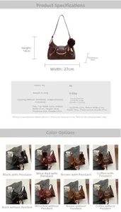 Detailed size specifications for the PU leather half-moon shoulder bag with dimensions