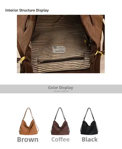 Macro detail of large retro tote bag interior lining and three available color options