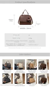 Detailed size specifications and color options for the vintage PU leather crossbody bag