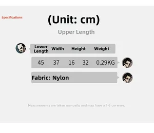 Detailed size chart for nylon tote bag with 45cm length and 0.29kg weight specifications