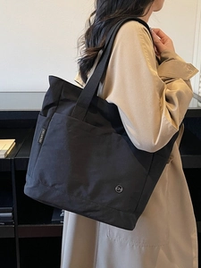 Sac fourre-tout noir minimaliste en toile pour femme avec grande capacité quotidienne