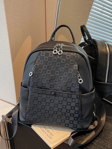 Women Fashion PU Leather Backpack Checkerboard Embossed Large Capacity Travel Urban Casual School Bag For Ladies